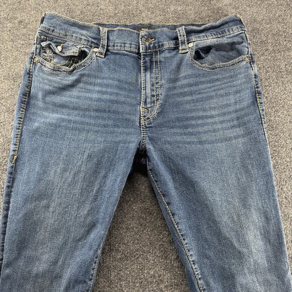 True Religion Jeans Men 40x32 Blue Rocco Relaxed Skinny 5 Pocket Embroidered Y2K - Picture 3 of 8